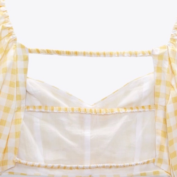 Zara Gingham Beaded Flower Backless Cropped Top Size XS NWT - Picture 7 of 8